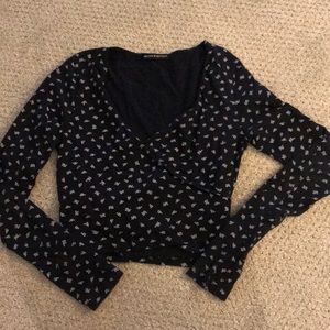 Brandy Melville long sleeve floral wrap shirt